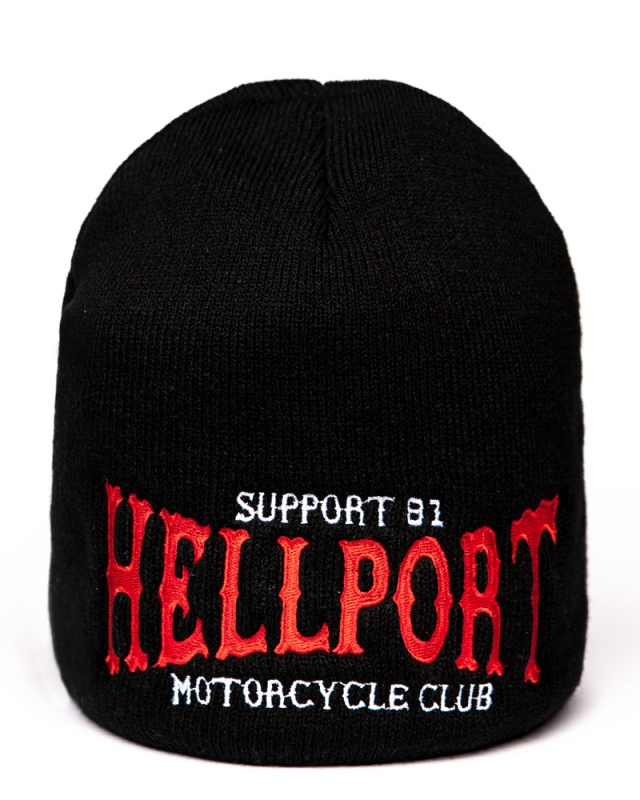 BEANIE: SUPPORT 81 MOTORCYCLE CLUB HELLPORT  |  Black - Red & White